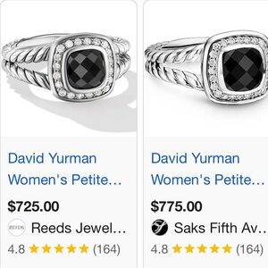 David Yurman Women's Petite Albion Ring with Black Stone and Silver Band